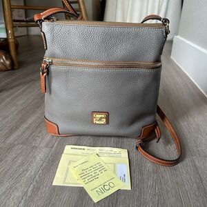 Dooney Bourke Pebble Leather Crossbody Purse Taupe Gray Registration Card New